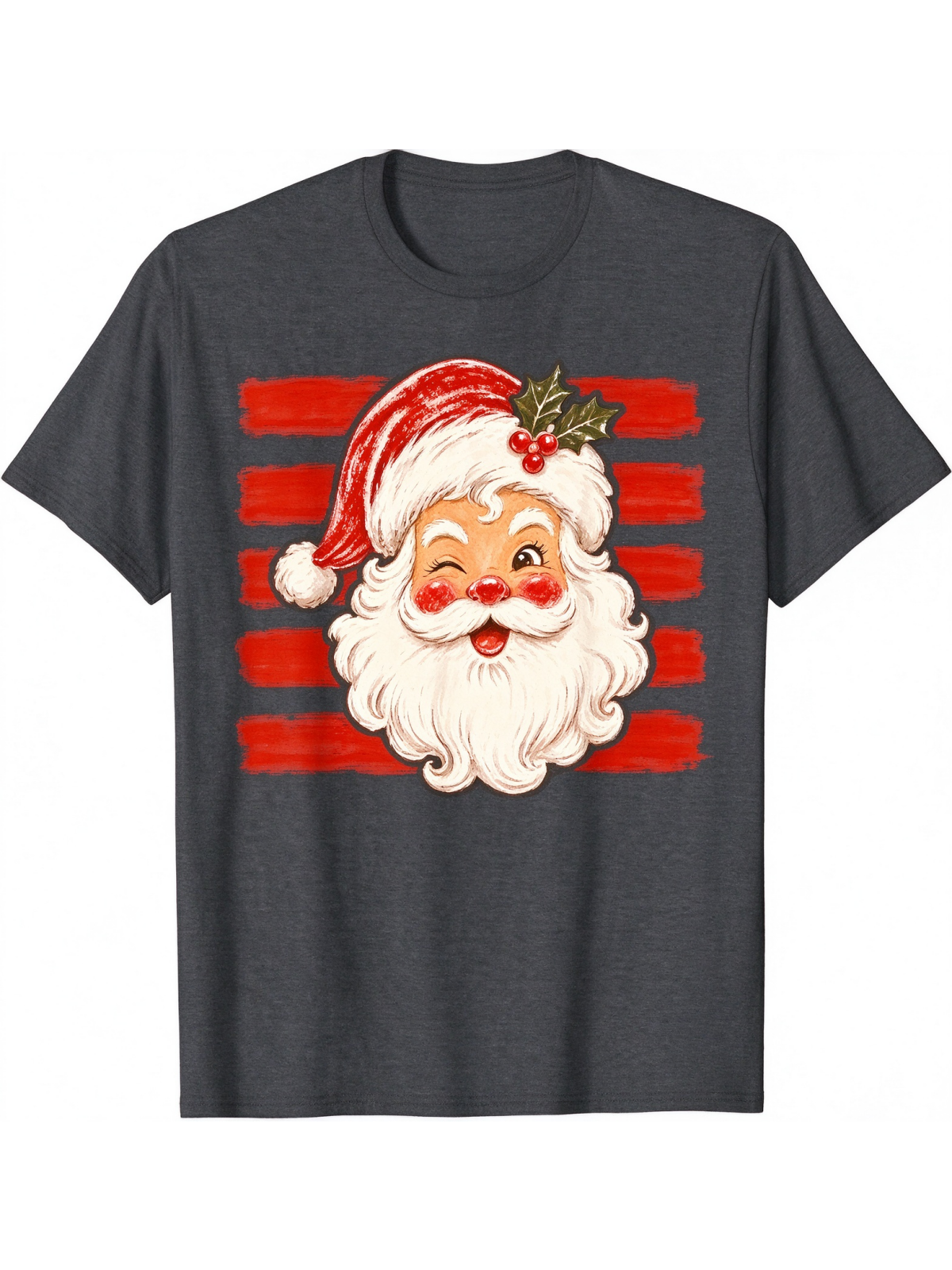 Vintage Christmas Santa Print Casual Short Sleeve Top