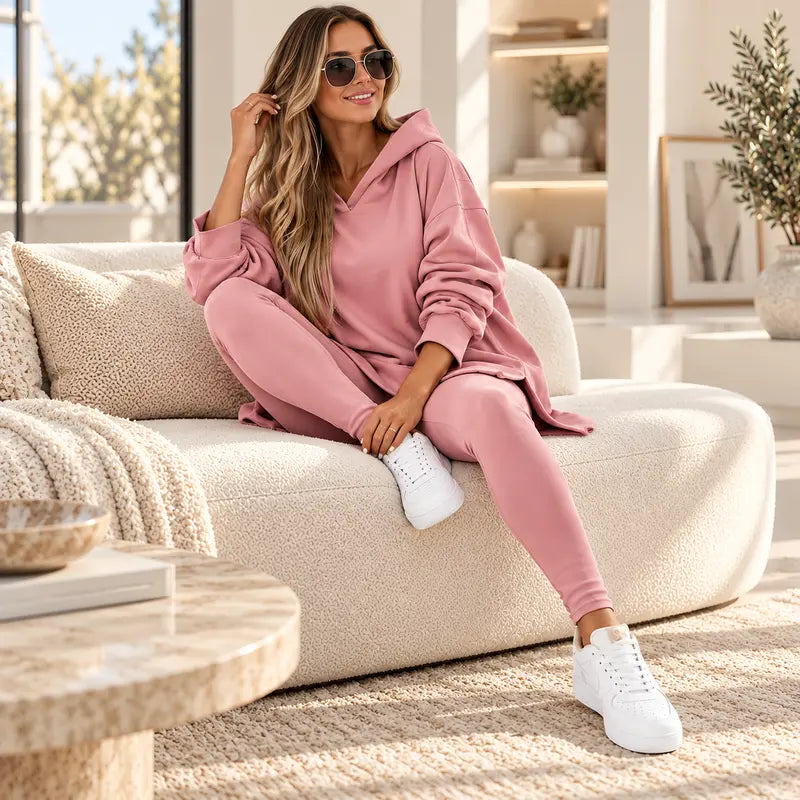 Women's 2 Piece Oversized Hooded Tunic Lounge Set