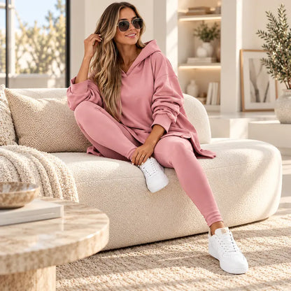 Women's 2 Piece Oversized Hooded Tunic Lounge Set