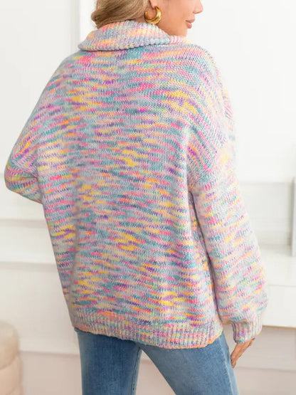 Hot Sale-Women's Oversized Rainbow Marled Half Zip Knit Sweater
