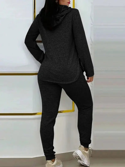 Hot Sale-Solid 2 Piece Hooded Outfit With Curved Hem