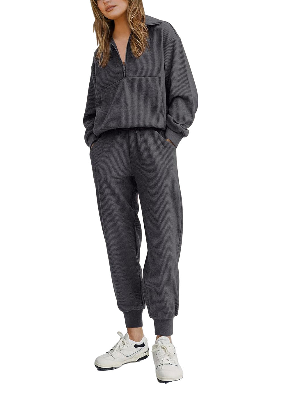 🎀Women's Ribbed Half Zip Lounge Two Piece Set