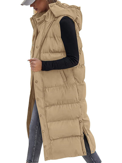 Long Hooded Puffer Vest For Women