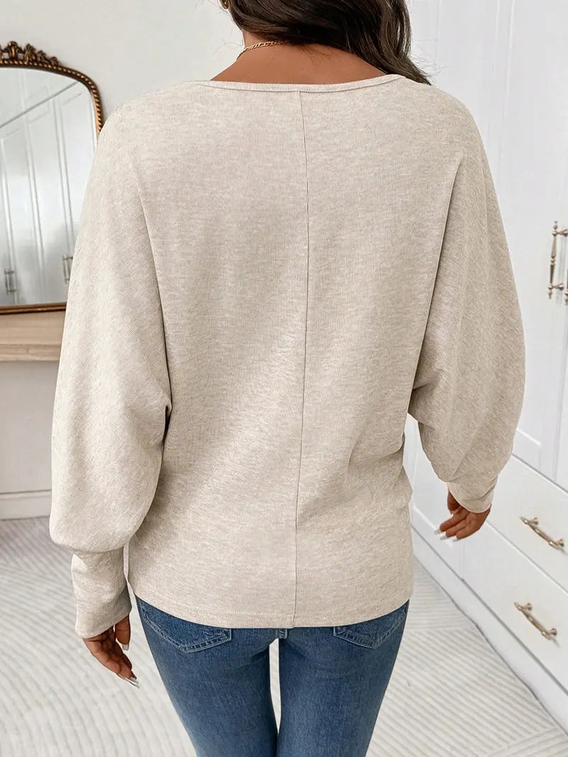 Hot Sale-Women's Casual Loose Round Neck Soft Batwing Sleeve Long Sleeve Top