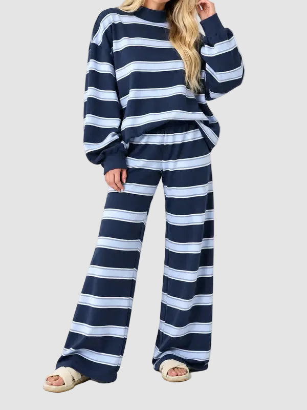 ⏰Hot Sale-Women Striped Mock Neck 2 Piece Lounge Matching Set