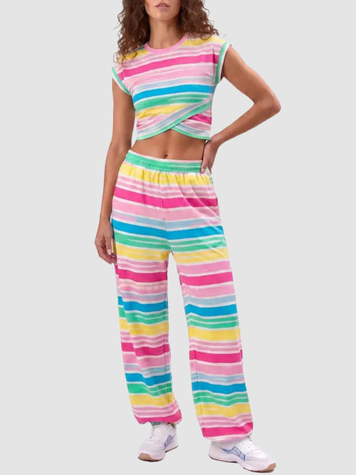 Women Twist Front Cap Sleeve Crop Top Jogger Set