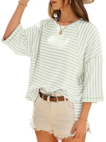 Multi-Tone Striped Relaxed Oversized Crew Neck T-Shirt