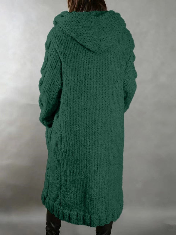Women’s Hooded Cable Knit Long Cardigan