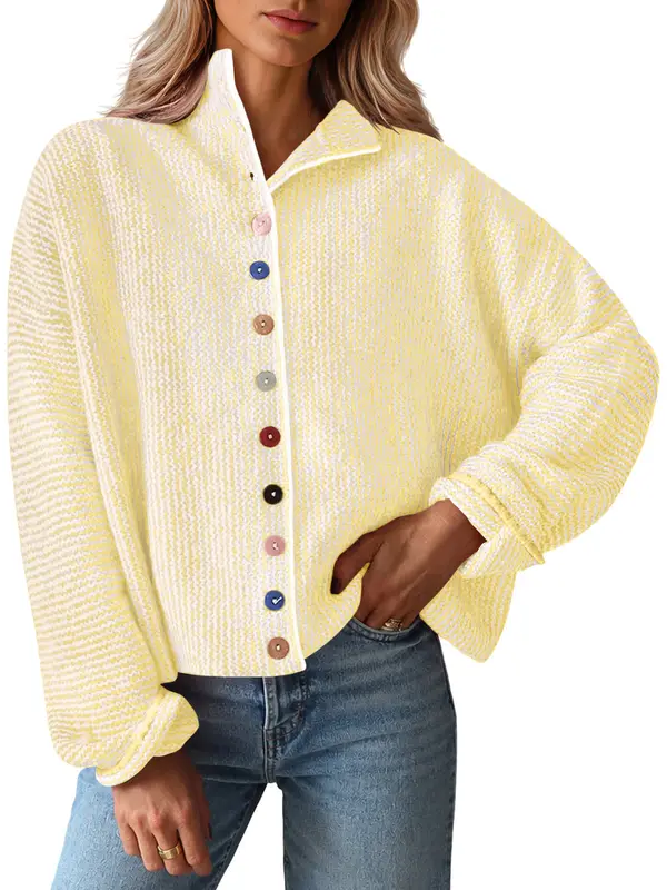 Womens Stand Collar Colorful Button Fall Cardigan