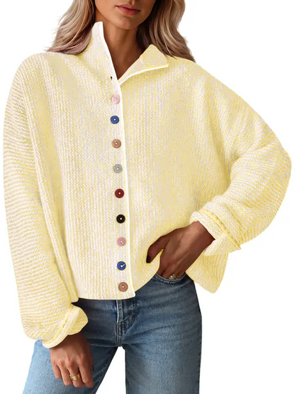 Womens Stand Collar Colorful Button Fall Cardigan