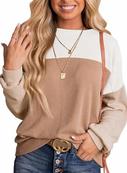 Limited time sale 🔥Women's Ribbed Colorblock Long Sleeve Top
