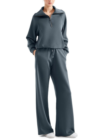💥Women 2 Piece Lounge Matching Set Wide Leg Sweatpant Half Zip Sweatshirt