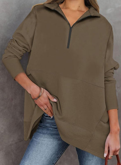 ✨Women's Zippered Casual Oversized Sweatshirt Kangaroo Pocket Top