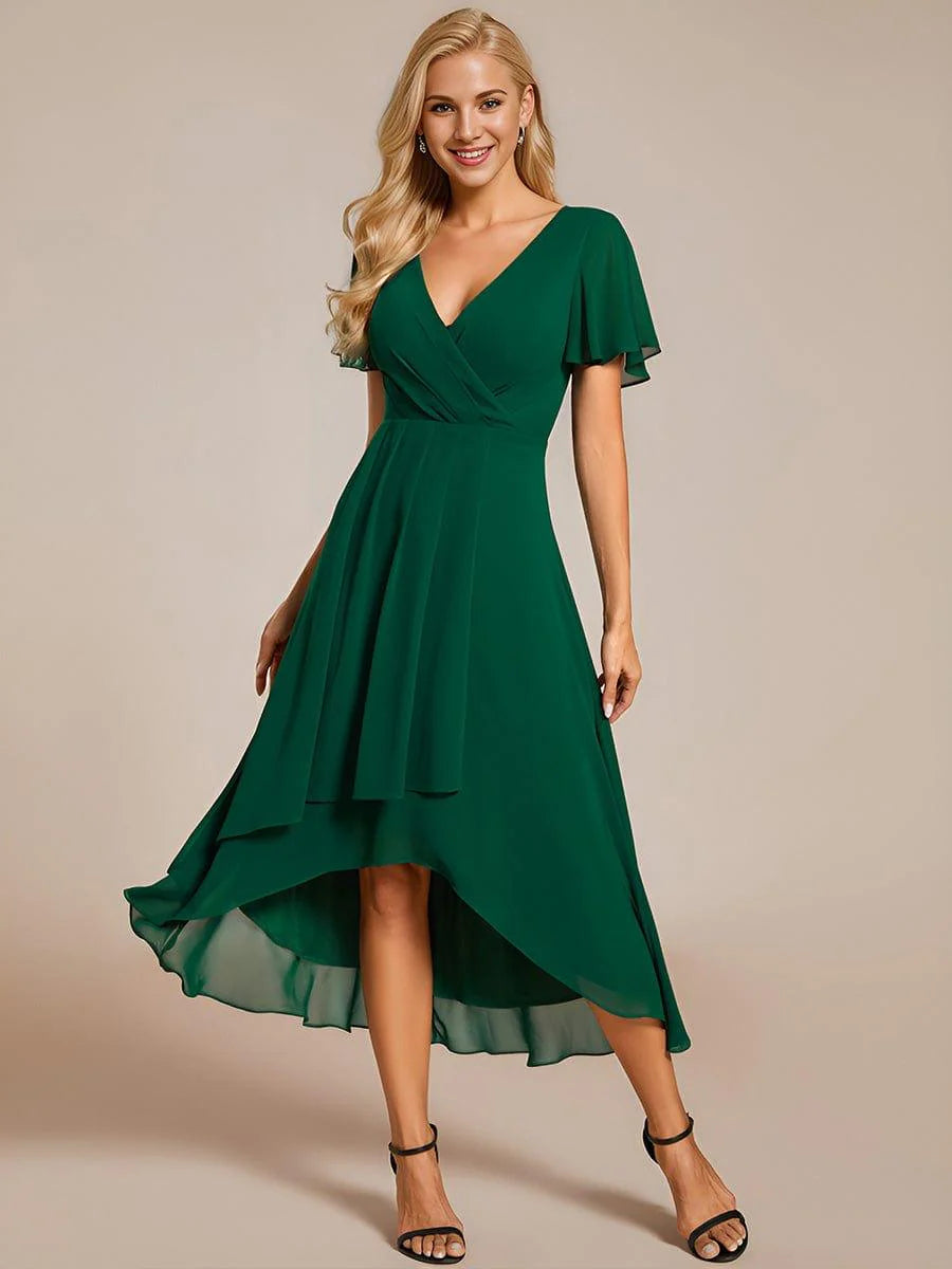 ✨Ruffles Sleeve Pleated V-Neck A-Line Midi Dress