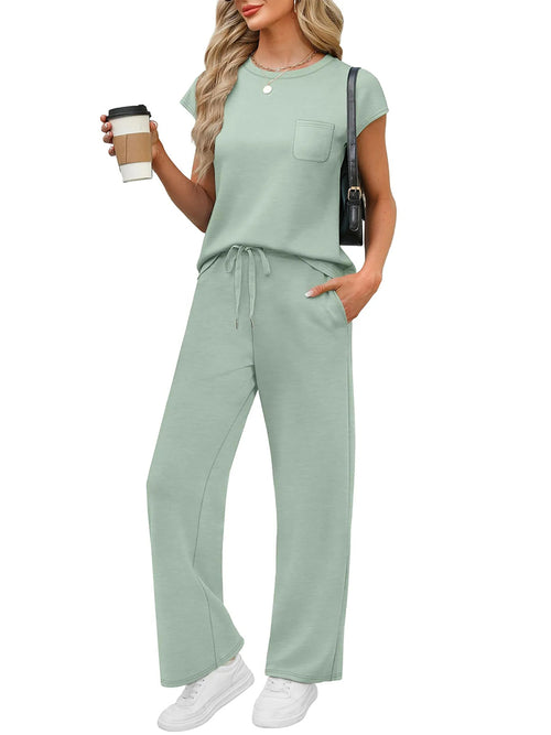 HOT SALE Women's Casual Summer Travel Vacation Outfits Cap Sleeve Lounge Set