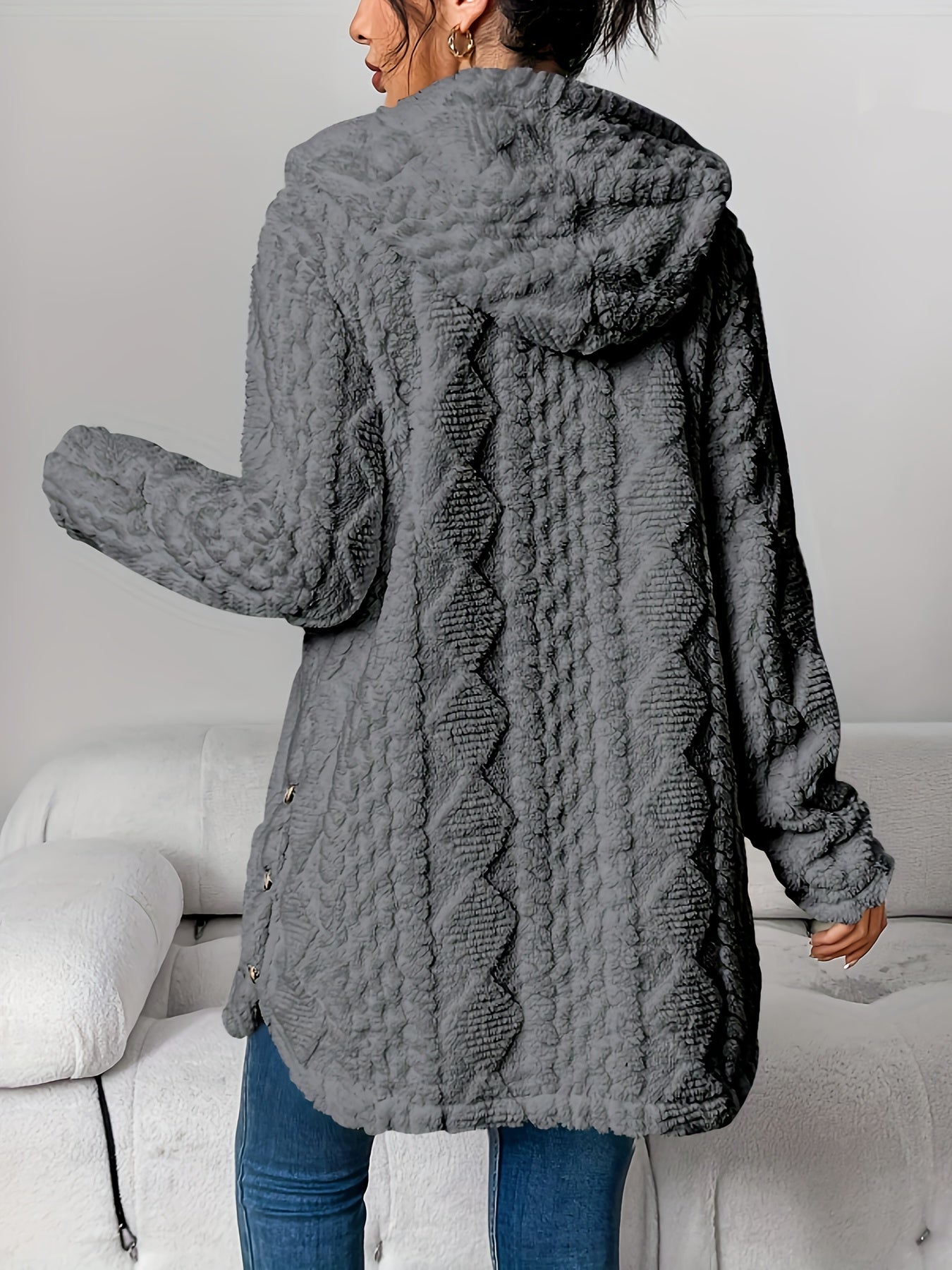 ⏰Hot Sale-Womens Fuzzy Fleece Button Down Jacket Hooded Open Front Cardigan Sweater