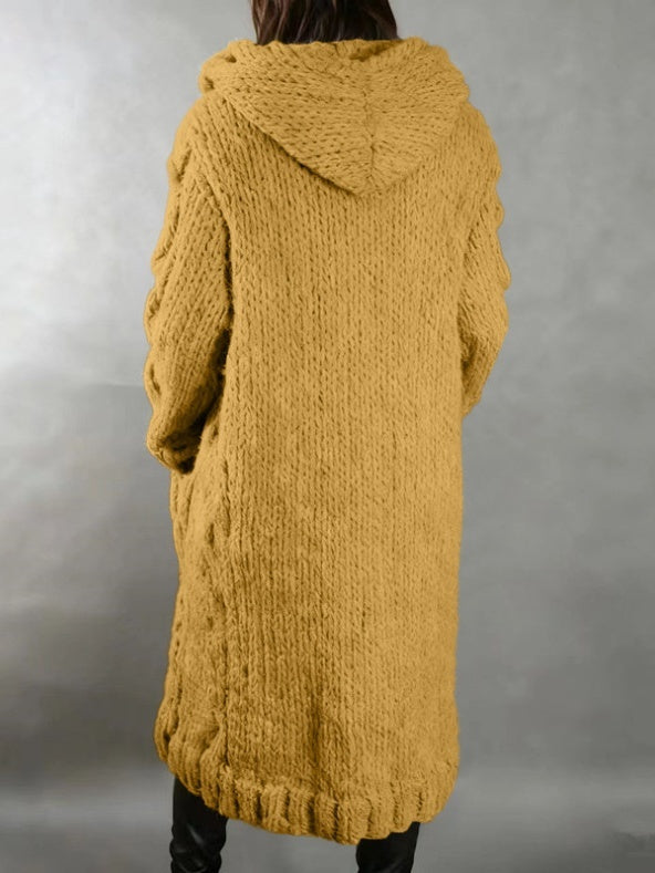 Women’s Hooded Cable Knit Long Cardigan