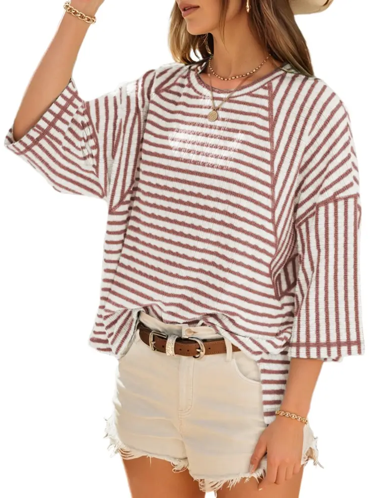 Multi-Tone Striped Relaxed Oversized Crew Neck T-Shirt