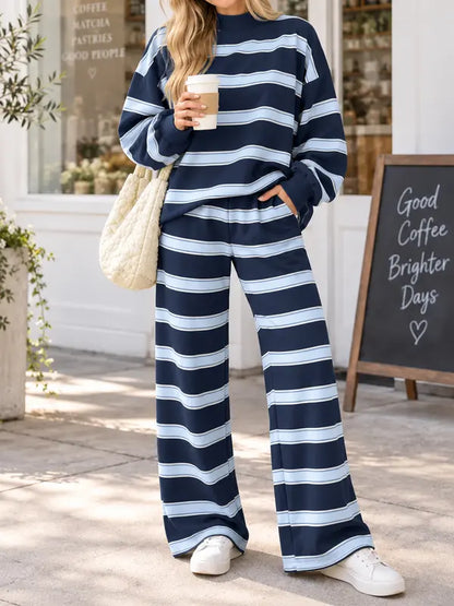 ⏰Hot Sale-Women Striped Mock Neck 2 Piece Lounge Matching Set