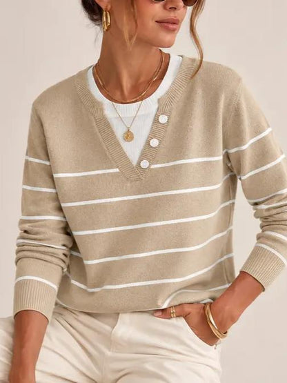 Women's Faux Layer V Neck Knit Sweater