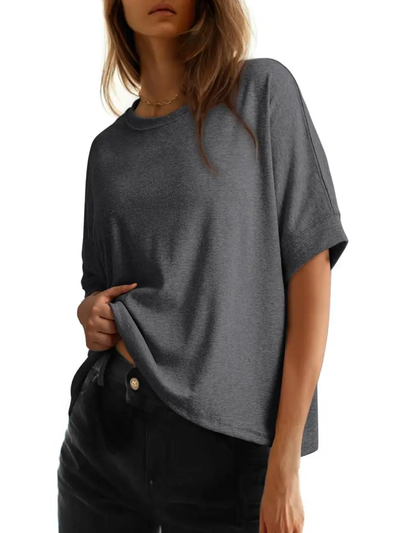 Oversized Crew Neck Loose Basic Short Sleeve Casual Daily Tee