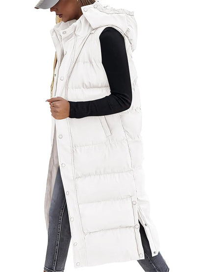 Long Hooded Puffer Vest For Women