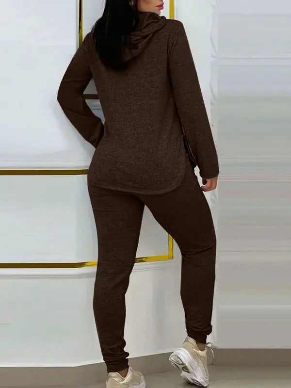 Hot Sale-Solid 2 Piece Hooded Outfit With Curved Hem