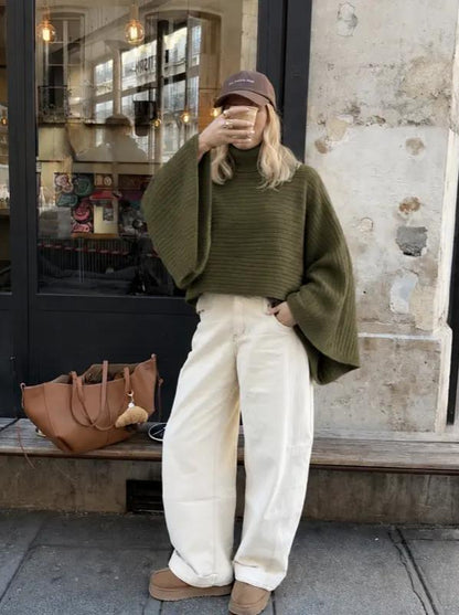 Women Funnel Neck Poncho Sweater