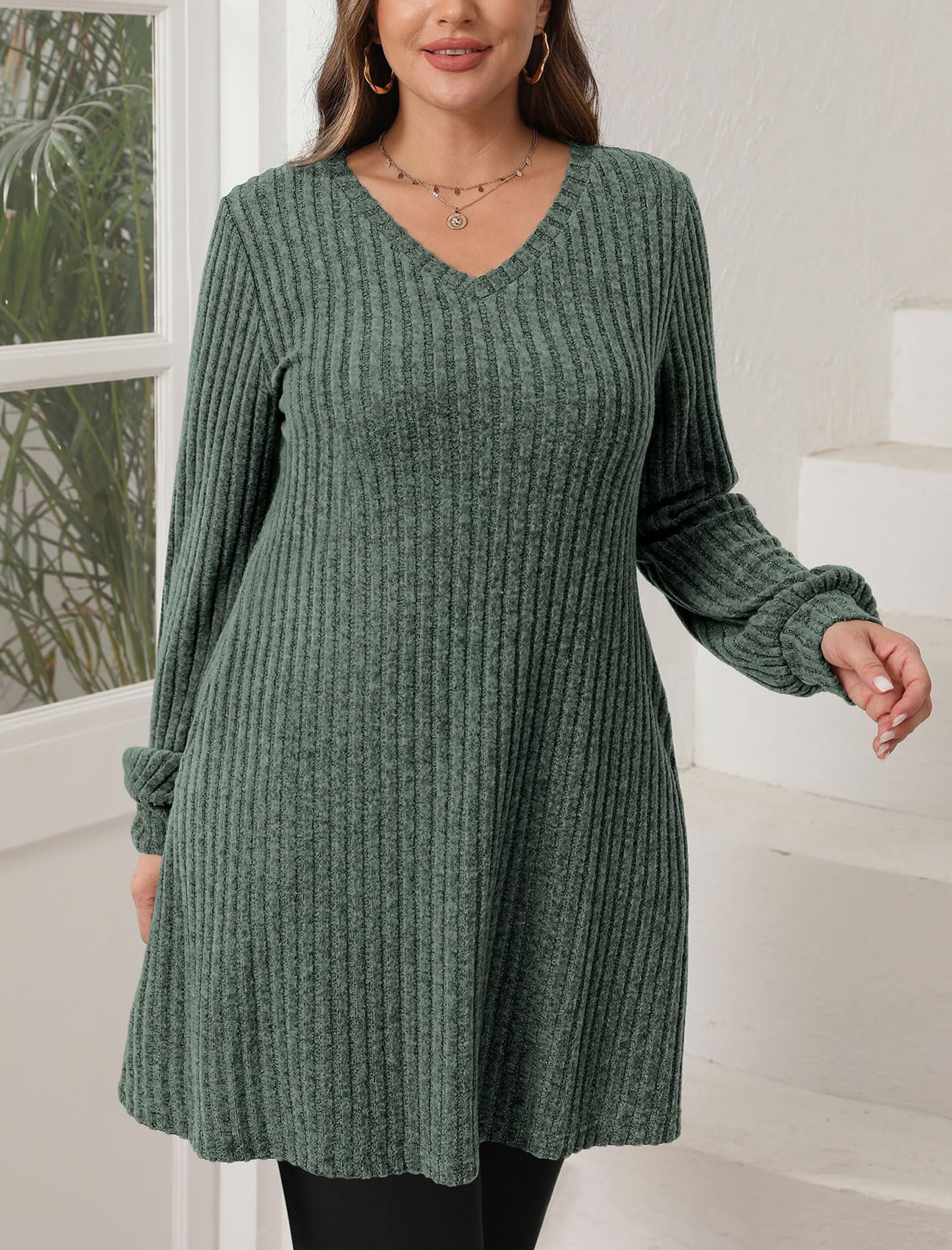 Women's V Neck Long Sleeve Casual Fall Dresses
