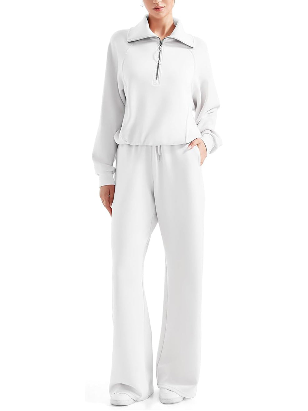 💥Women 2 Piece Lounge Matching Set Wide Leg Sweatpant Half Zip Sweatshirt