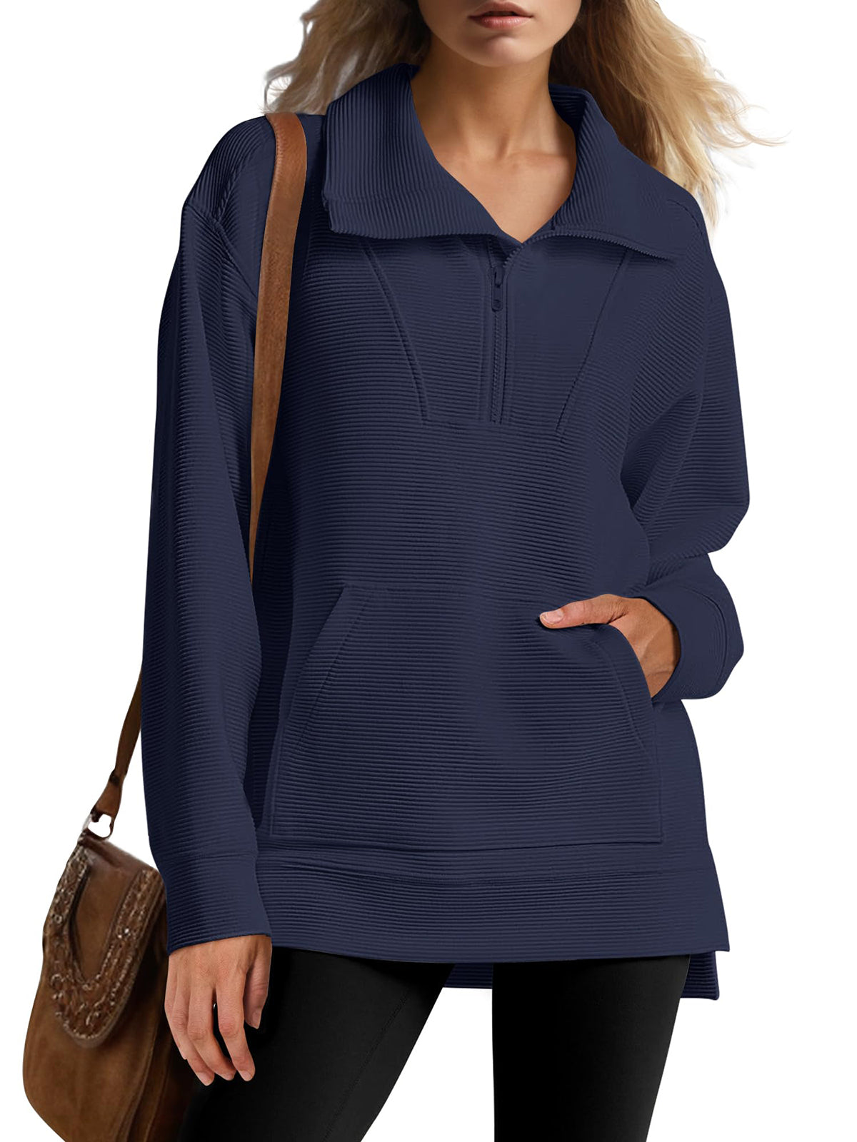 Women's Oversized High Neck Half Zip Knit Sweatshirt