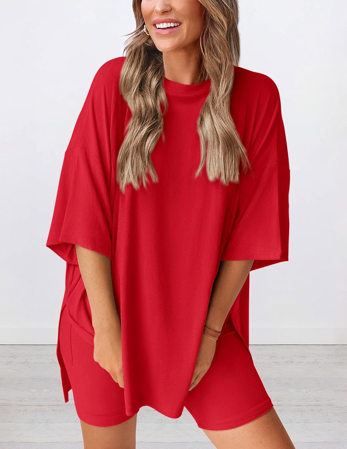 ⏰Hot Sale-Women's Oversized Casual T-Shirt Shorts Suit Stretch Two-Piece Set