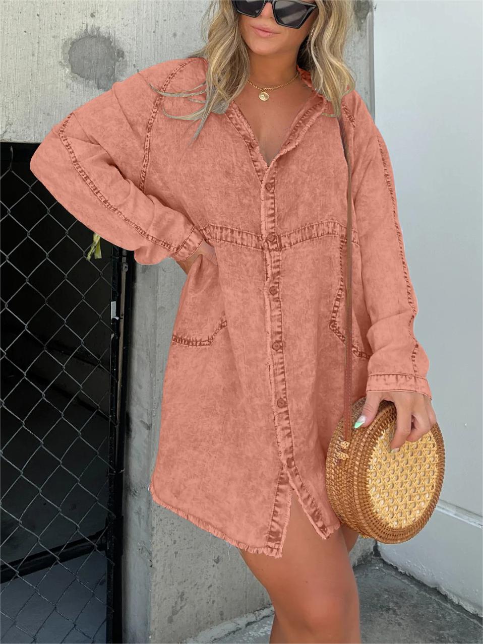 Women's Washed Oversized Shirt Dress (Buy 2 Free Shipping)