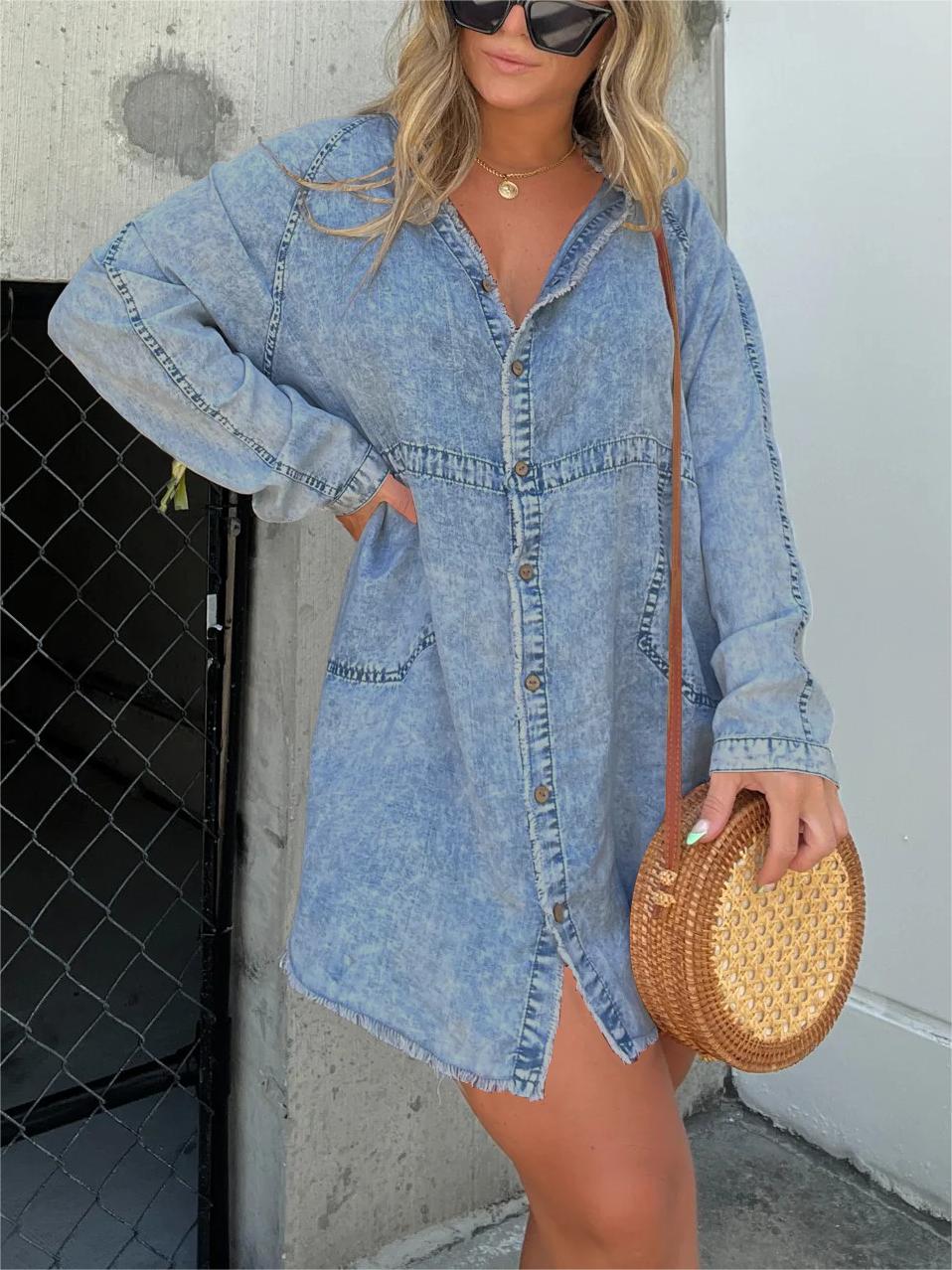 Women's Washed Oversized Shirt Dress (Buy 2 Free Shipping)