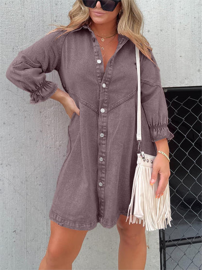 2023 Hot Sale Washed Denim Puff Sleeve Dress (Buy 2 Free Shipping)