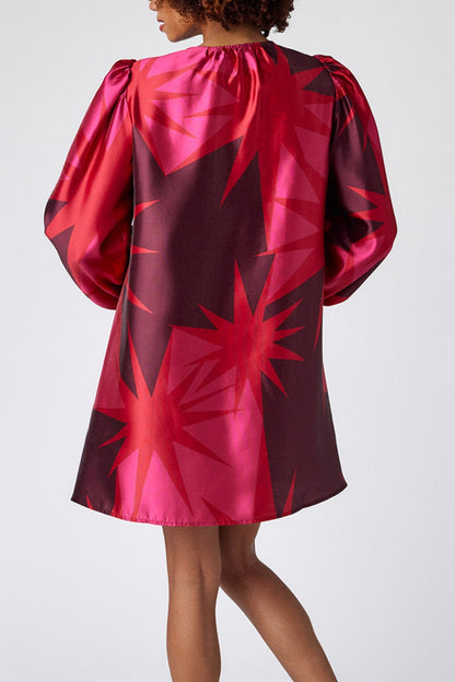 Contrast Print Puff Sleeve Dress