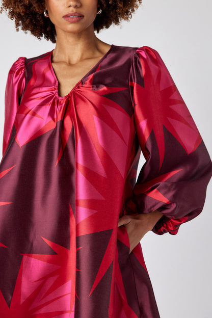 Contrast Print Puff Sleeve Dress