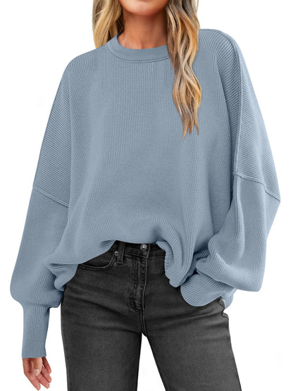 Women Oversized Side Slit Ribbed Knit Pullover Sweaters Top