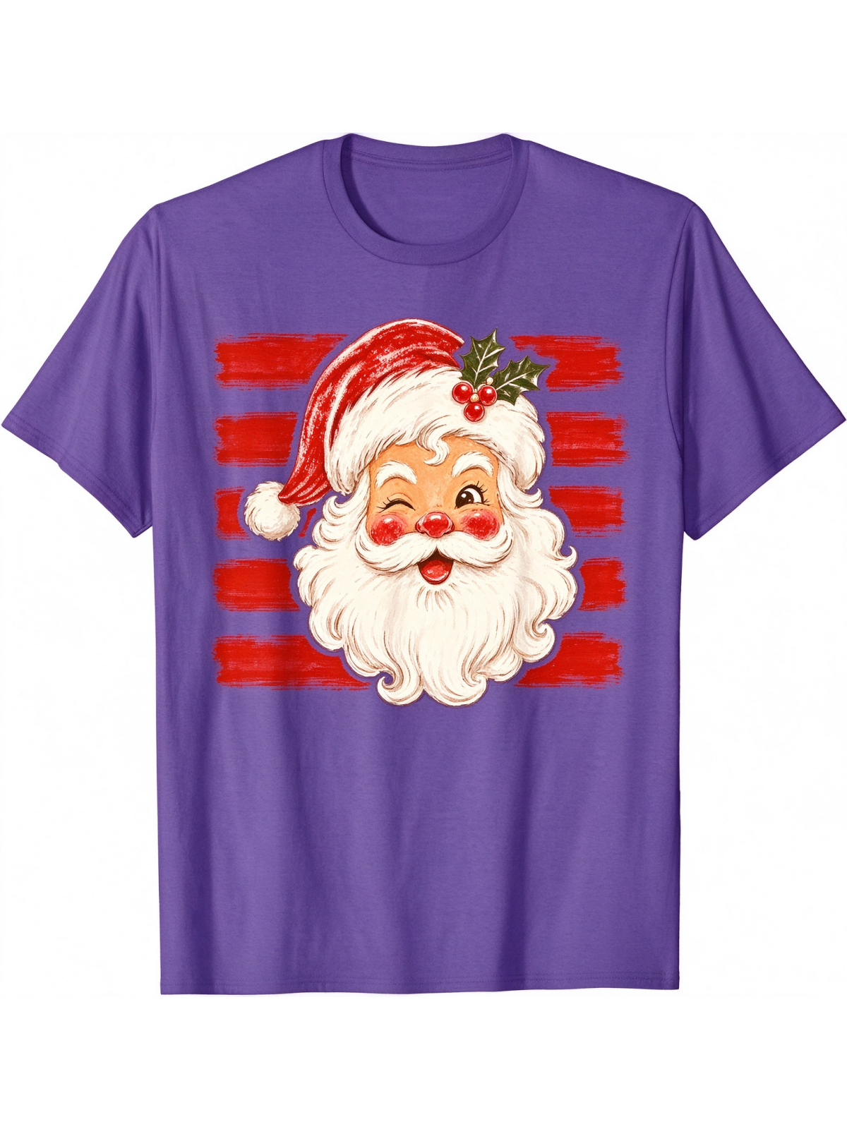 Vintage Christmas Santa Print Casual Short Sleeve Top