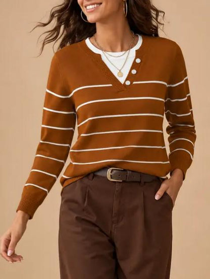 Women's Faux Layer V Neck Knit Sweater