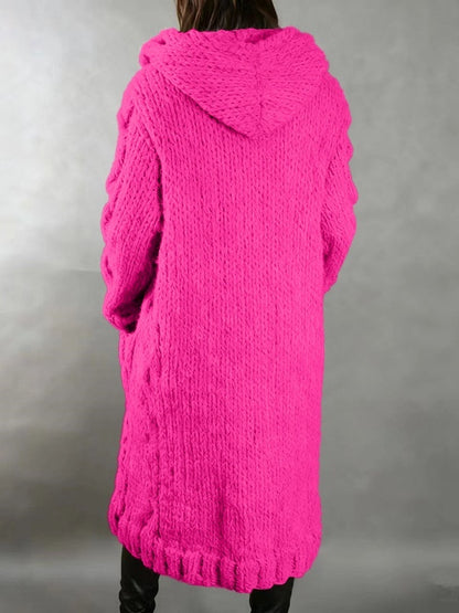 Women’s Hooded Cable Knit Long Cardigan