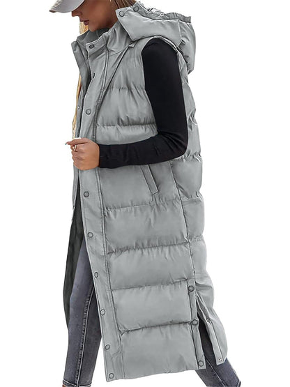 Long Hooded Puffer Vest For Women