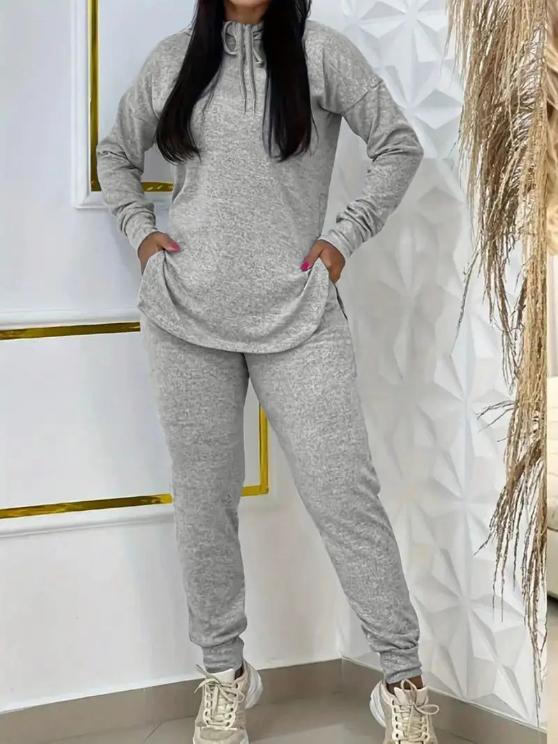 Hot Sale-Solid 2 Piece Hooded Outfit With Curved Hem