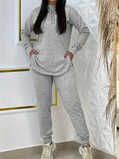 Hot Sale-Solid 2 Piece Hooded Outfit With Curved Hem