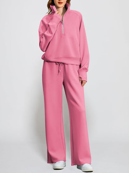 Women's Oversized Half Zip Wide Leg 2 Piece Outfits Lounge Set