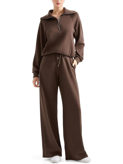 💥Women 2 Piece Lounge Matching Set Wide Leg Sweatpant Half Zip Sweatshirt