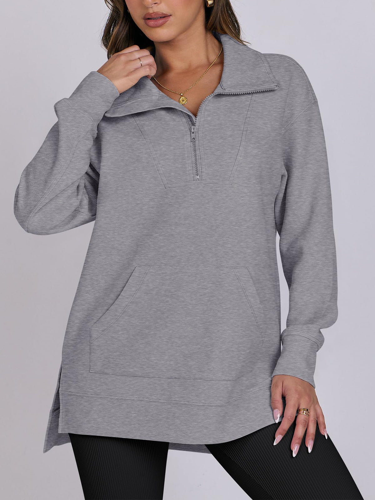 Women's Oversized High Neck Half Zip Knit Sweatshirt
