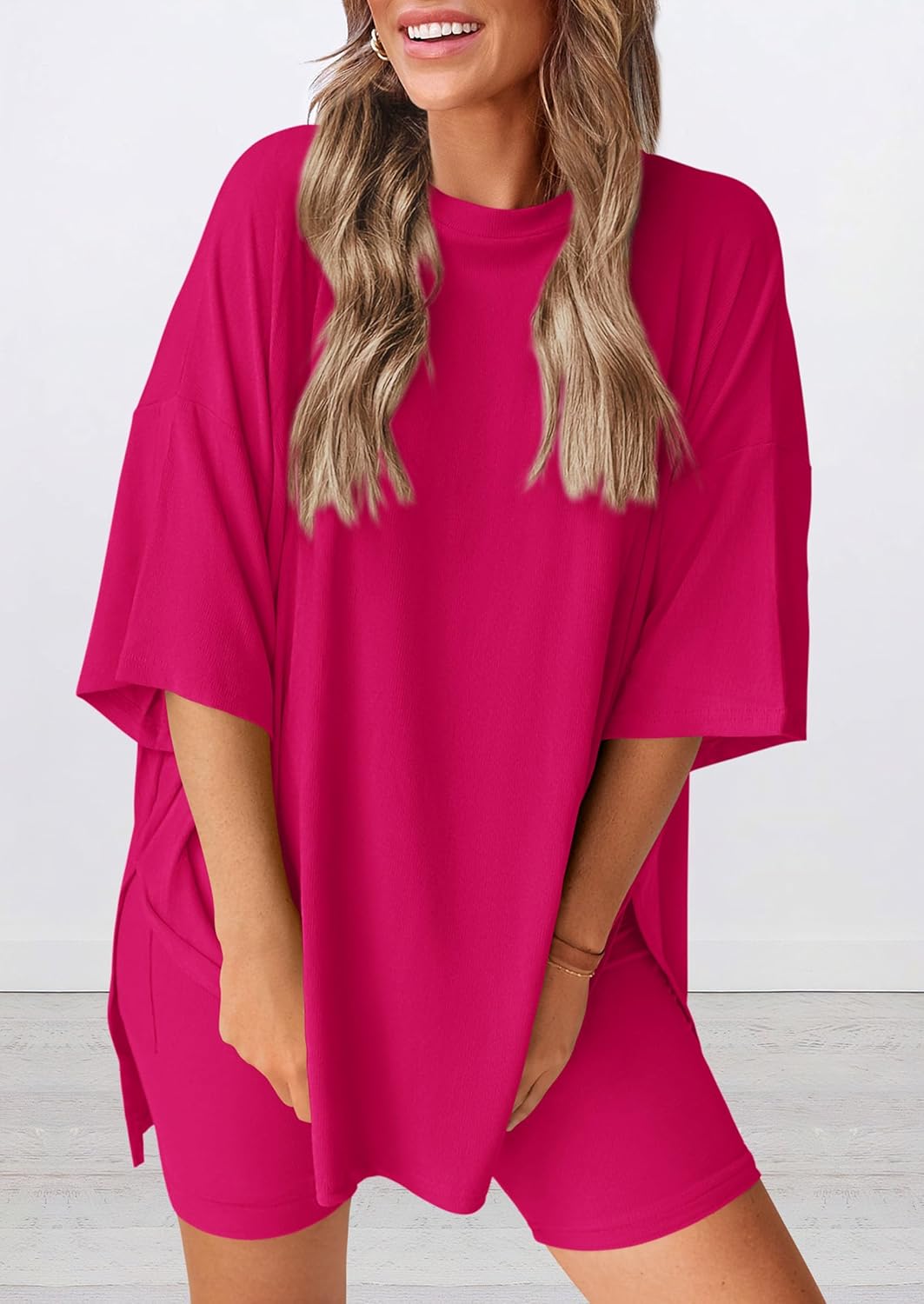 ⏰Hot Sale-Women's Oversized Casual T-Shirt Shorts Suit Stretch Two-Piece Set