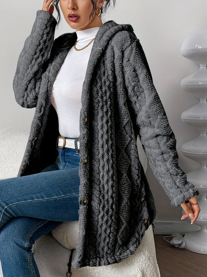 ⏰Hot Sale-Womens Fuzzy Fleece Button Down Jacket Hooded Open Front Cardigan Sweater