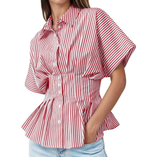 Women's Striped Peplum Button-Down Blouse